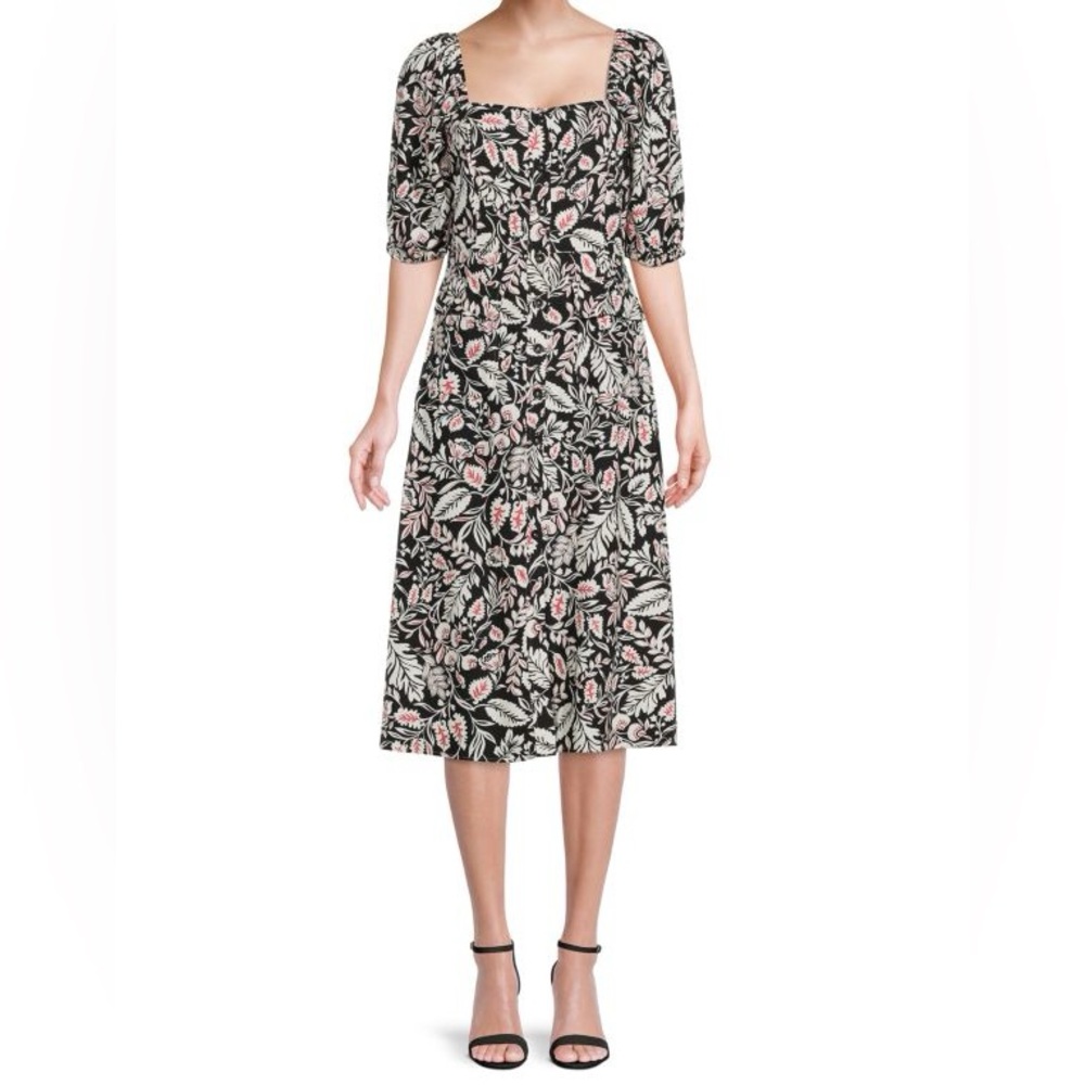 BCBG Maxazria Black and White Floral Print Midi Dress. Size 10. NWT